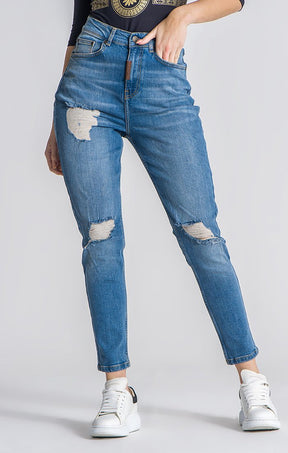 Jeans Mom Fit Azul Médio Básicos