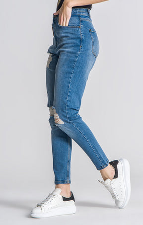 Jeans Mom Fit Azul Médio Básicos