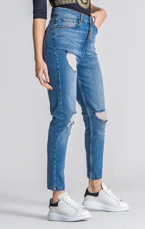 Jeans Mom Fit Azul Médio Básicos