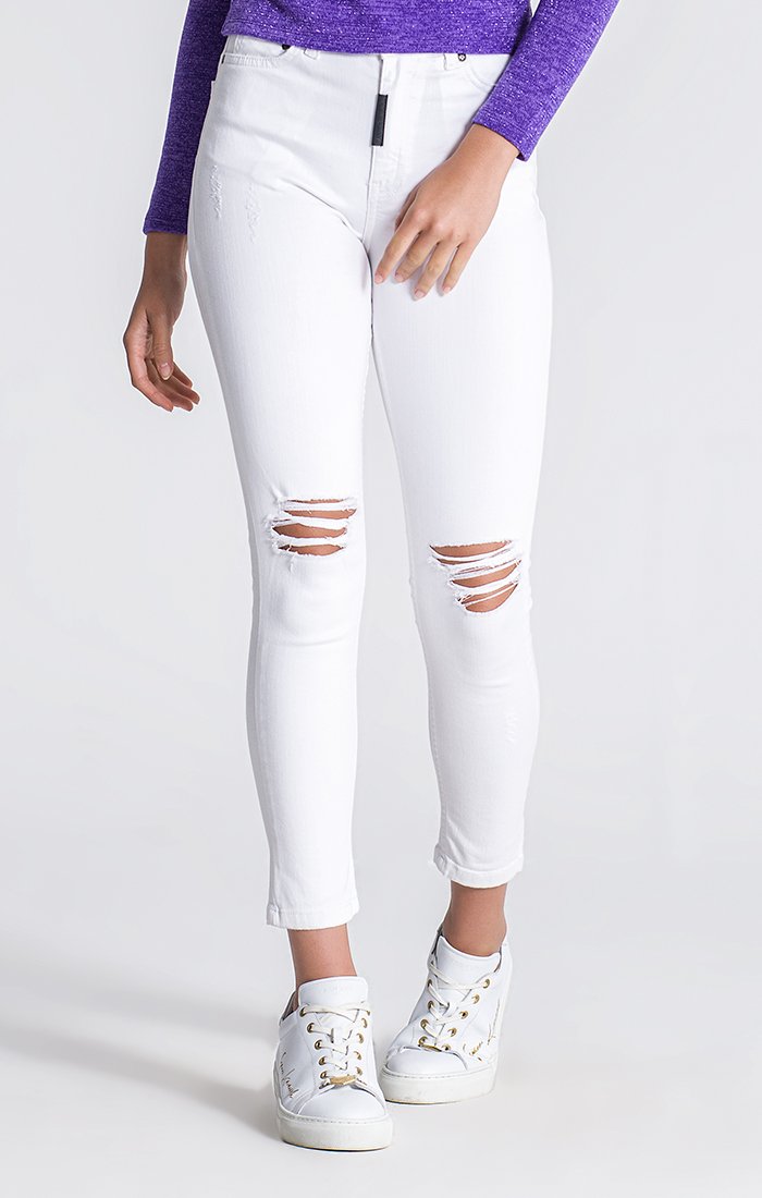 Jeans Brancos Rotos 